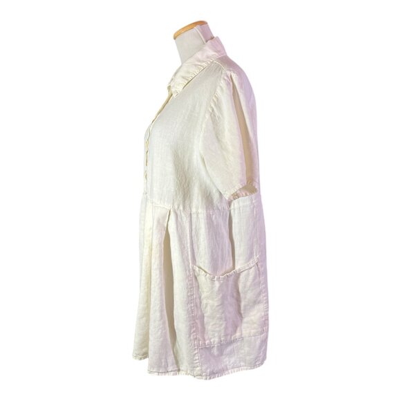 FLAX Size S Cream Short Sleeve Tunic Shirt Collared *Flaw - Picture 8 of 13